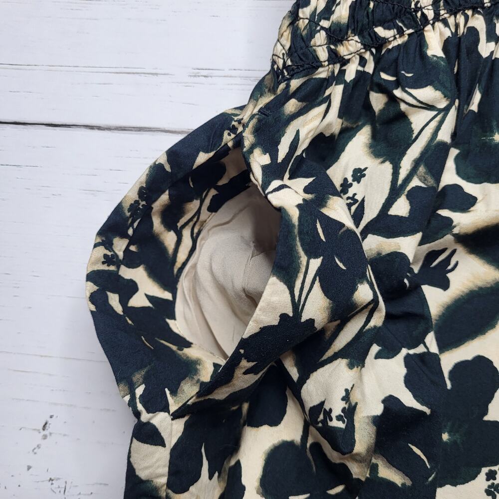J Crew Meadow Dress Cotton Poplin Floral Black Tan Smock Puff Sleeve XL Tall - Picture 8 of 12
